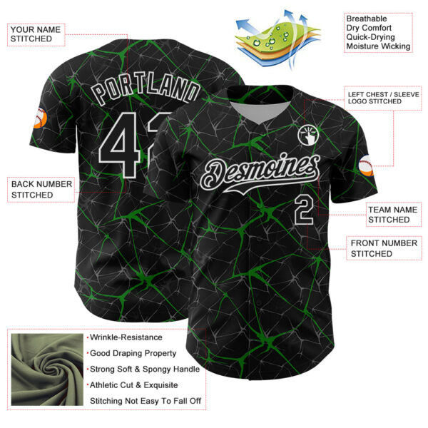 Custom Black Grass Green-White 3D Pattern Design Abstract Network Authentic Baseball Jersey