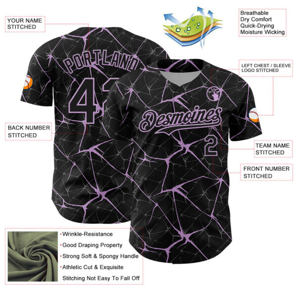 Custom Black Light Purple 3D Pattern Design Abstract Network Authentic Baseball Jersey