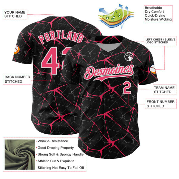 Custom Black Neon Pink-White 3D Pattern Design Abstract Network Authentic Baseball Jersey
