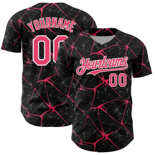Custom Black Neon Pink-White 3D Pattern Design Abstract Network Authentic Baseball Jersey