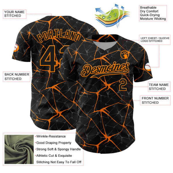Custom Black Bay Orange 3D Pattern Design Abstract Network Authentic Baseball Jersey