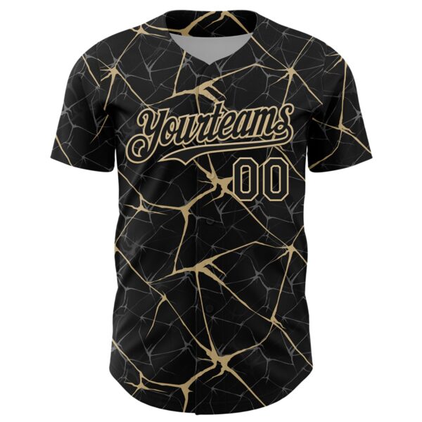 Custom Black Vegas Gold 3D Pattern Design Abstract Network Authentic Baseball Jersey