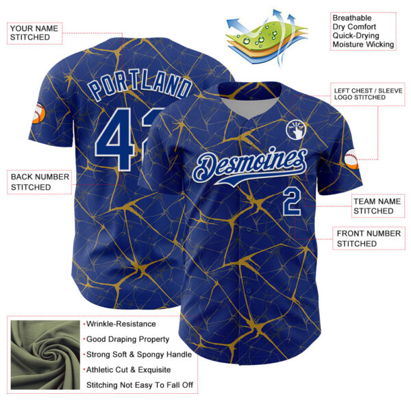 Custom Royal Old Gold-White 3D Pattern Design Abstract Network Authentic Baseball Jersey