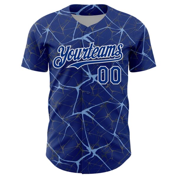Custom Royal Light Blue-White 3D Pattern Design Abstract Network Authentic Baseball Jersey