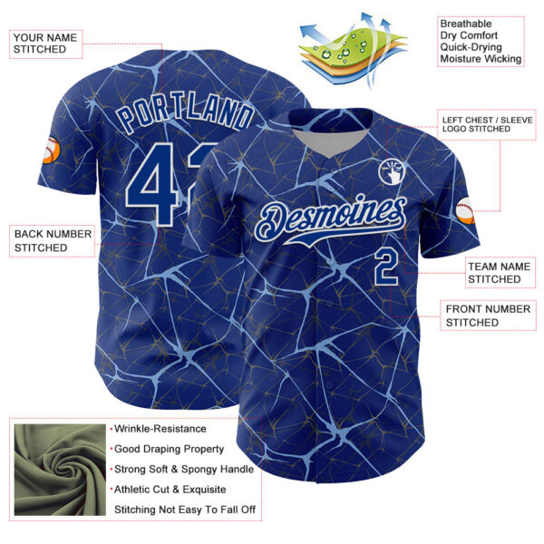 Custom Royal Light Blue-White 3D Pattern Design Abstract Network Authentic Baseball Jersey