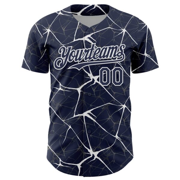 Custom Navy White 3D Pattern Design Abstract Network Authentic Baseball Jersey
