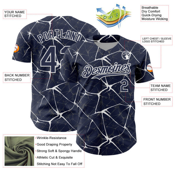 Custom Navy White 3D Pattern Design Abstract Network Authentic Baseball Jersey