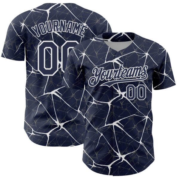 Custom Navy White 3D Pattern Design Abstract Network Authentic Baseball Jersey