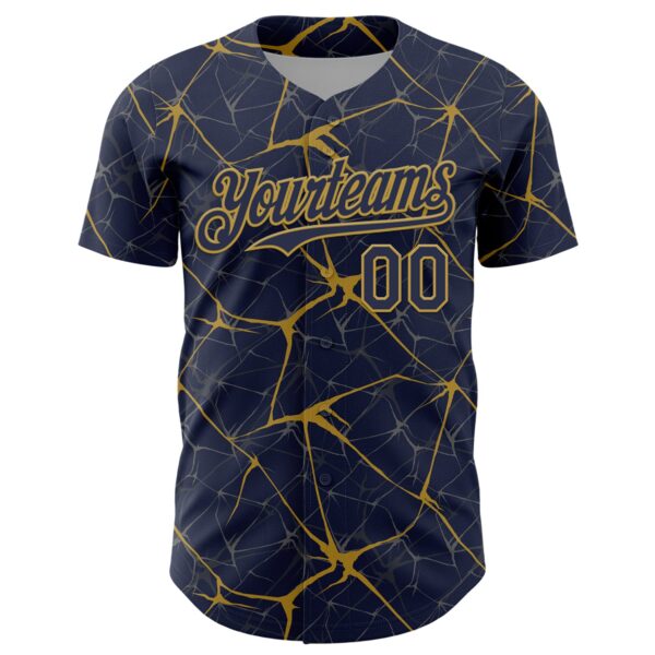 Custom Navy Old Gold 3D Pattern Design Abstract Network Authentic Baseball Jersey