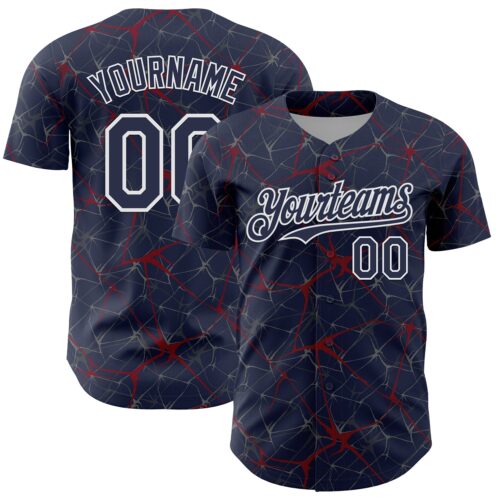 3DPattern13741 Custom Navy Crimson-White 3D Pattern Design Abstract Network Authentic Baseball Jersey