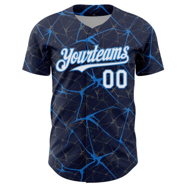 Custom Navy White-Electric Blue 3D Pattern Design Abstract Network Authentic Baseball Jersey