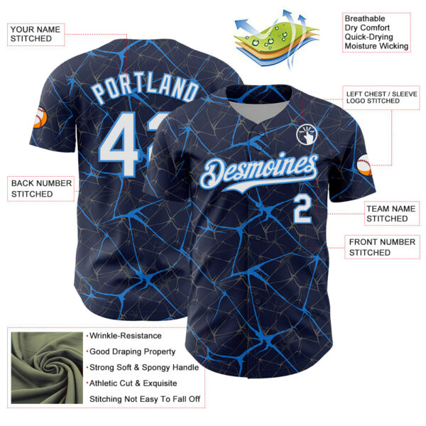 Custom Navy White-Electric Blue 3D Pattern Design Abstract Network Authentic Baseball Jersey