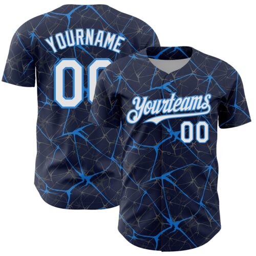 3DPattern13742 Custom Navy White-Electric Blue 3D Pattern Design Abstract Network Authentic Baseball Jersey