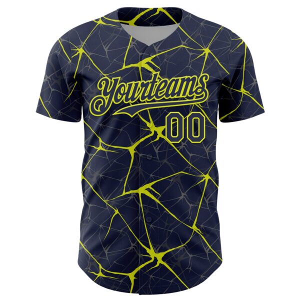 Custom Navy Neon Yellow 3D Pattern Design Abstract Network Authentic Baseball Jersey