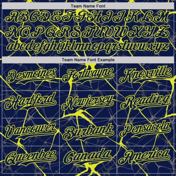 Custom Navy Neon Yellow 3D Pattern Design Abstract Network Authentic Baseball Jersey