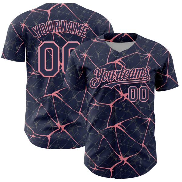 Custom Navy Medium Pink 3D Pattern Design Abstract Network Authentic Baseball Jersey