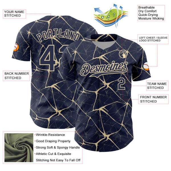Custom Navy Cream 3D Pattern Design Abstract Network Authentic Baseball Jersey