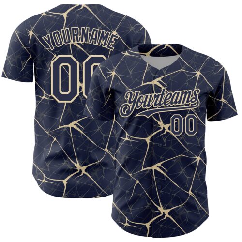 3DPattern13745 Custom Navy Cream 3D Pattern Design Abstract Network Authentic Baseball Jersey