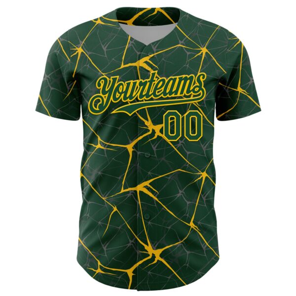 Custom Green Yellow 3D Pattern Design Abstract Network Authentic Baseball Jersey