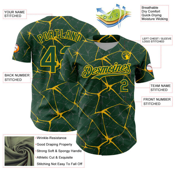 Custom Green Yellow 3D Pattern Design Abstract Network Authentic Baseball Jersey