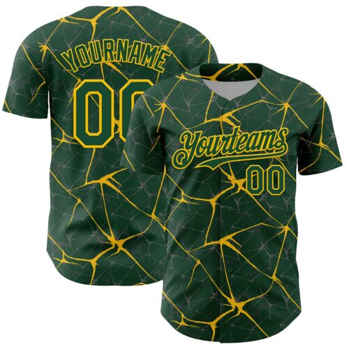 3DPattern13746 Custom Green Yellow 3D Pattern Design Abstract Network Authentic Baseball Jersey