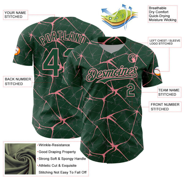 Custom Green Medium Pink 3D Pattern Design Abstract Network Authentic Baseball Jersey