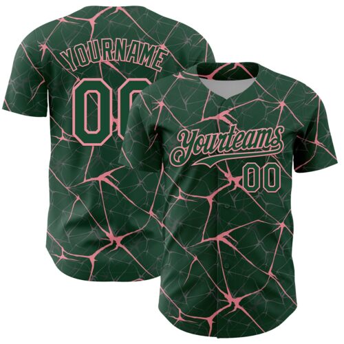 3DPattern13747 Custom Green Medium Pink 3D Pattern Design Abstract Network Authentic Baseball Jersey