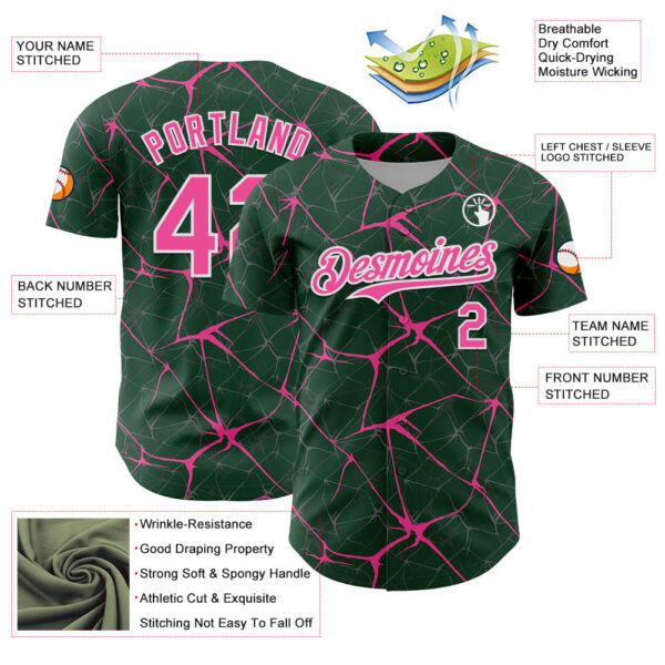 Custom Green Pink-White 3D Pattern Design Abstract Network Authentic Baseball Jersey