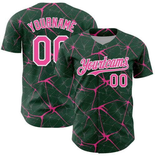 3DPattern13748 Custom Green Pink-White 3D Pattern Design Abstract Network Authentic Baseball Jersey