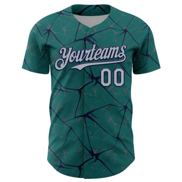 Custom Teal Gray-Navy 3D Pattern Design Abstract Network Authentic Baseball Jersey