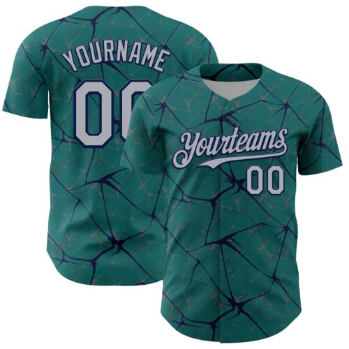3DPattern13749 Custom Teal Gray-Navy 3D Pattern Design Abstract Network Authentic Baseball Jersey