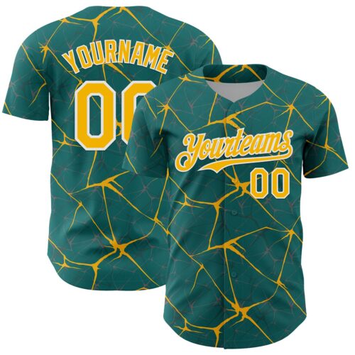 3DPattern13750 Custom Teal Gold-White 3D Pattern Design Abstract Network Authentic Baseball Jersey