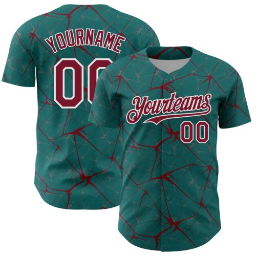 3DPattern13751 Custom Teal Crimson-White 3D Pattern Design Abstract Network Authentic Baseball Jersey