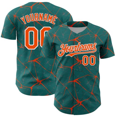 3DPattern13752 Custom Teal Orange-White 3D Pattern Design Abstract Network Authentic Baseball Jersey