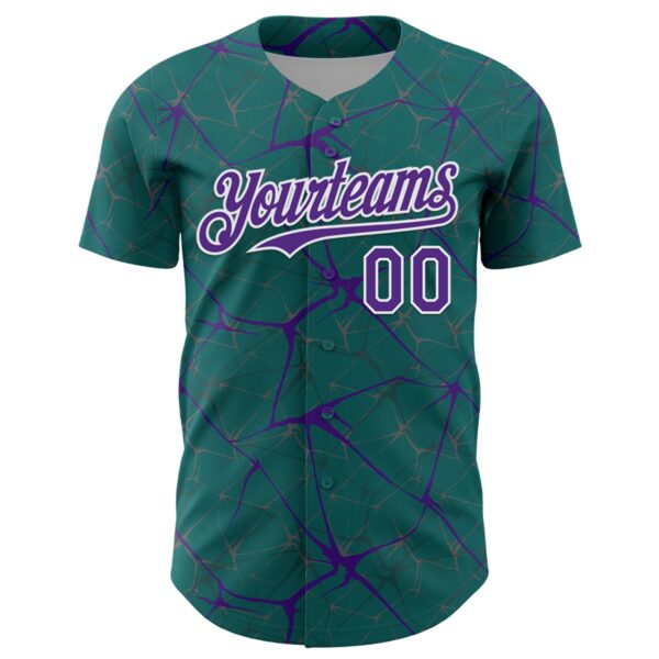Custom Teal Purple-White 3D Pattern Design Abstract Network Authentic Baseball Jersey