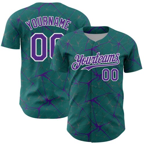 3DPattern13753 Custom Teal Purple-White 3D Pattern Design Abstract Network Authentic Baseball Jersey
