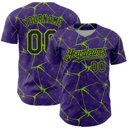3DPattern13754 Custom Purple Black-Neon Green 3D Pattern Design Abstract Network Authentic Baseball Jersey