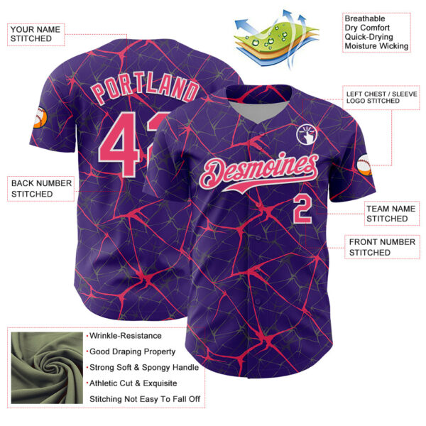 Custom Purple Neon Pink-White 3D Pattern Design Abstract Network Authentic Baseball Jersey
