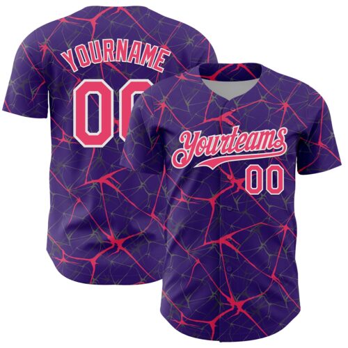 3DPattern13755 Custom Purple Neon Pink-White 3D Pattern Design Abstract Network Authentic Baseball Jersey