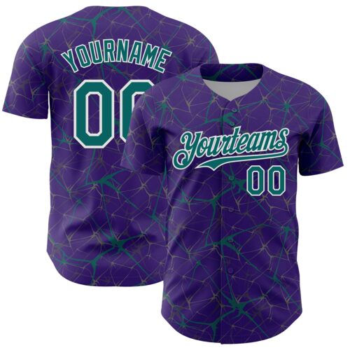 3DPattern13756 Custom Purple Teal-White 3D Pattern Design Abstract Network Authentic Baseball Jersey