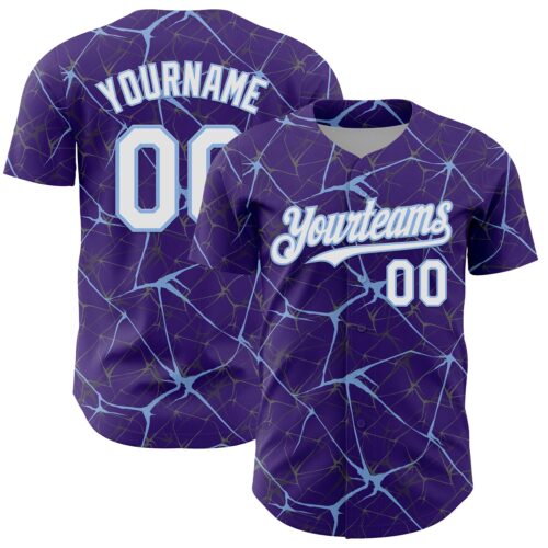 3DPattern13757 Custom Purple White-Light Blue 3D Pattern Design Abstract Network Authentic Baseball Jersey