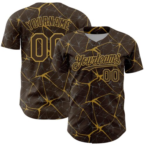 3DPattern13758 Custom Brown Old Gold 3D Pattern Design Abstract Network Authentic Baseball Jersey