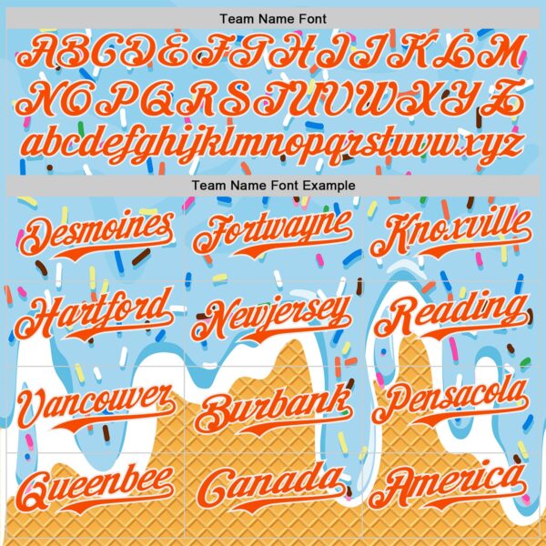 Custom Electric Blue Orange Yellow-White Foodie Food Dessert Melting Cream Waffle Grid Authentic Baseball Jersey
