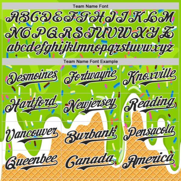 Custom Neon Green Black Yellow-White Foodie Food Dessert Melting Cream Waffle Grid Authentic Baseball Jersey