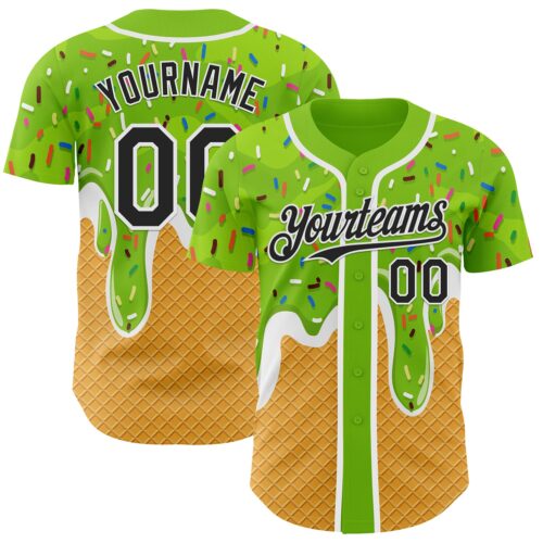 3DPattern13990 Custom Neon Green Black Yellow-White Foodie Food Dessert Melting Cream Waffle Grid Authentic Baseball Jersey