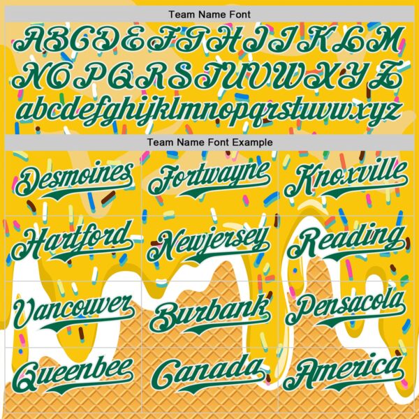 Custom Yellow Kelly Green-White Foodie Food Dessert Melting Cream Waffle Grid Authentic Baseball Jersey