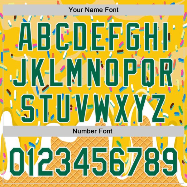 Custom Yellow Kelly Green-White Foodie Food Dessert Melting Cream Waffle Grid Authentic Baseball Jersey