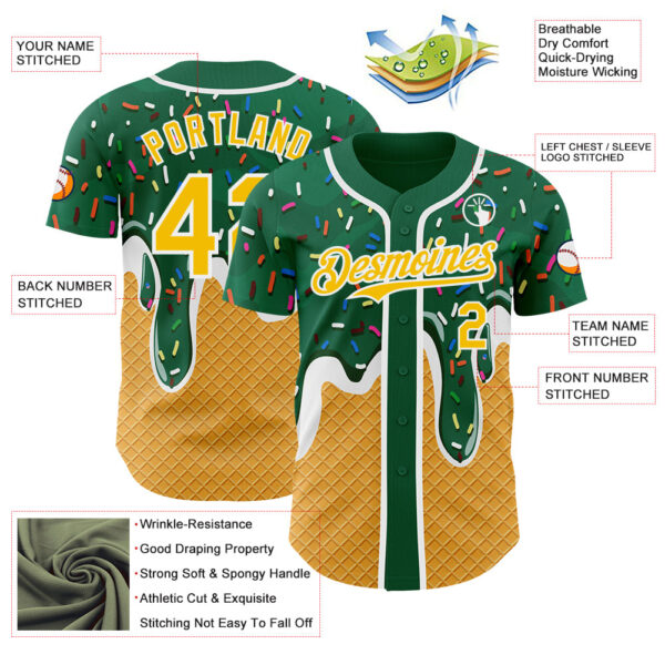 Custom Green Yellow-White Foodie Food Dessert Melting Cream Waffle Grid Authentic Baseball Jersey