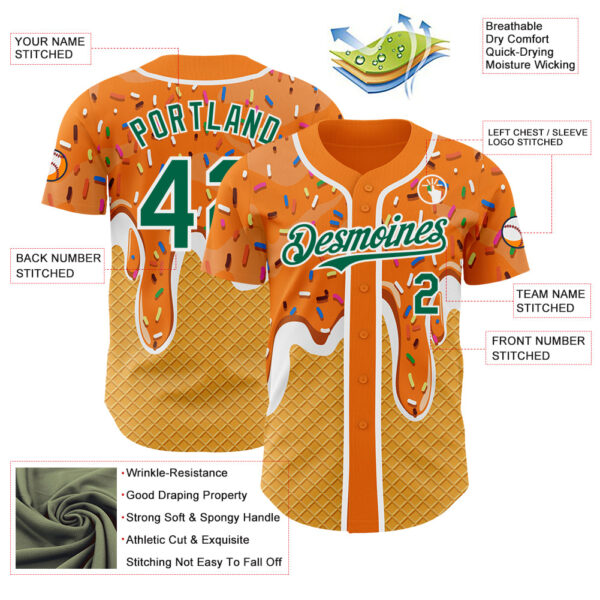 Custom Bay Orange Kelly Green Yellow-White Foodie Food Dessert Melting Cream Waffle Grid Authentic Baseball Jersey