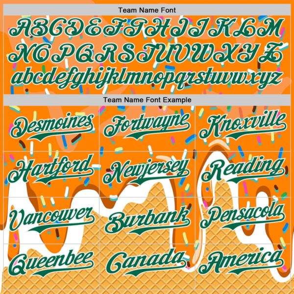 Custom Bay Orange Kelly Green Yellow-White Foodie Food Dessert Melting Cream Waffle Grid Authentic Baseball Jersey